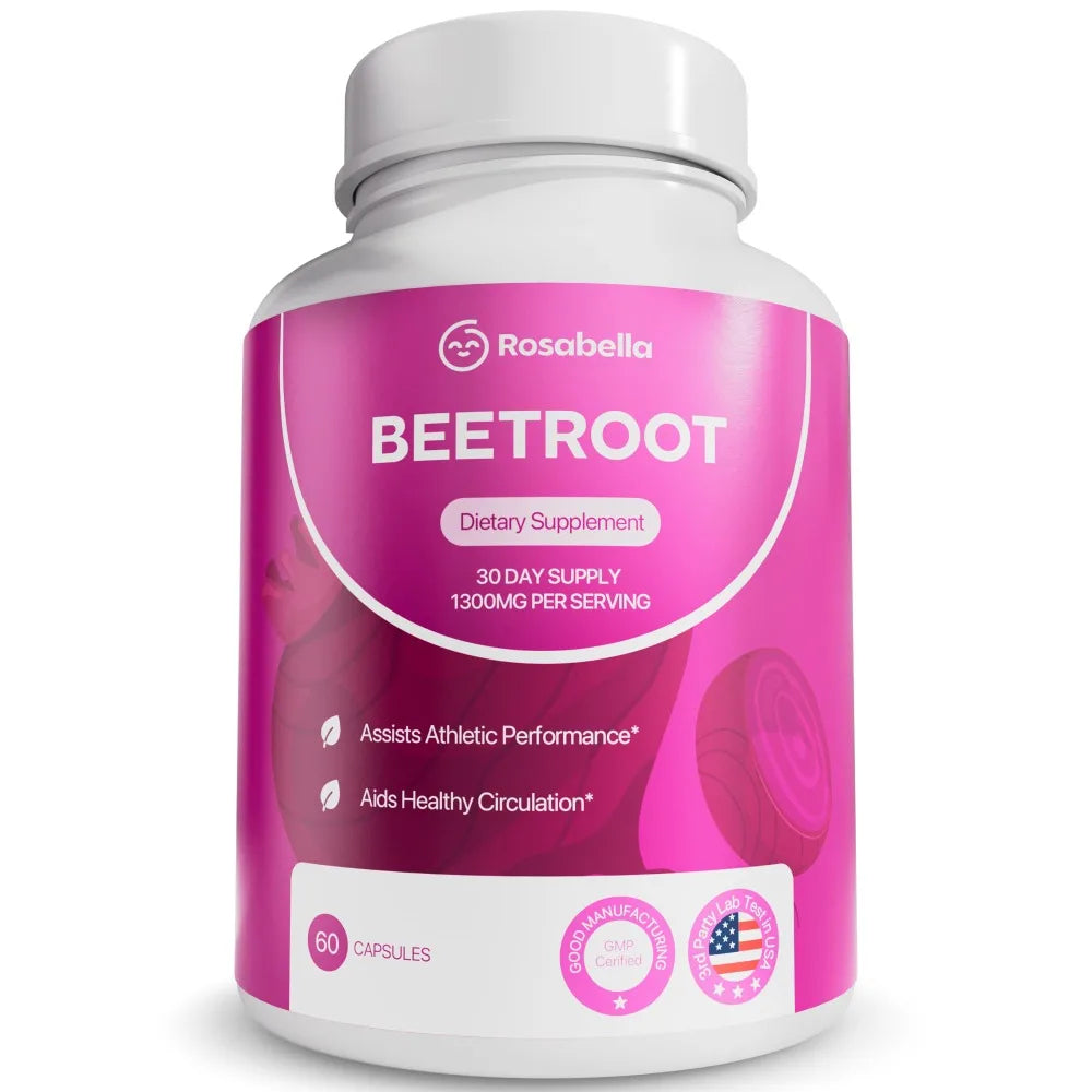 Organic Beetroot - 1300 Mg Beetroot Powder, Natural Energy & Endurance Support, Non-GMO - 60 Capsules