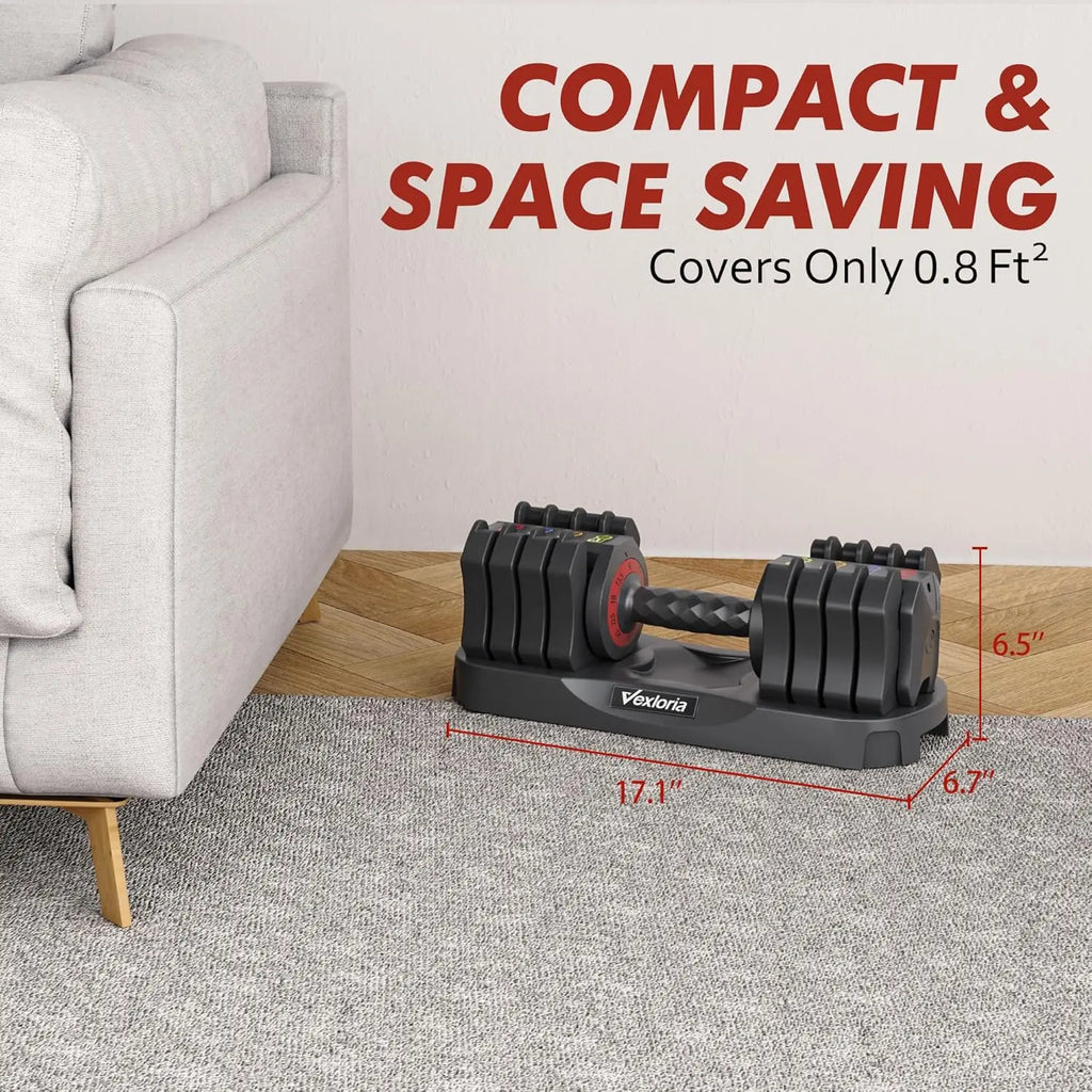 Adjustable Dumbbell, 22.5lb 5-in-1 Quick Adjust Dumbbell, Free Weights with Storage Tray for Home Gym, Full Body Workout Equ