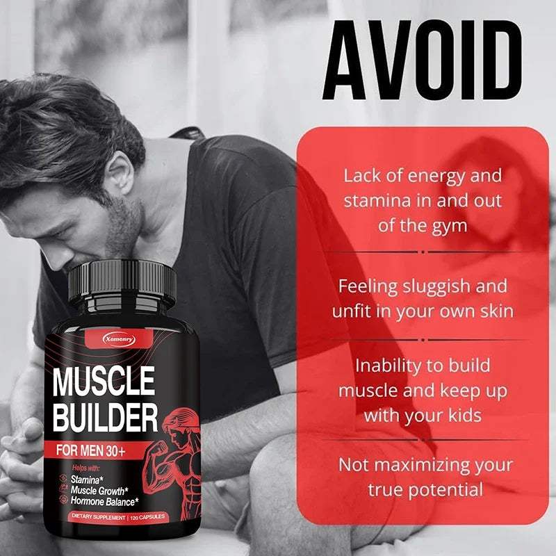 Muscle Builder for Men 30+ - Boosts Muscle, Strength and Endurance, Supports Hormone Balance
