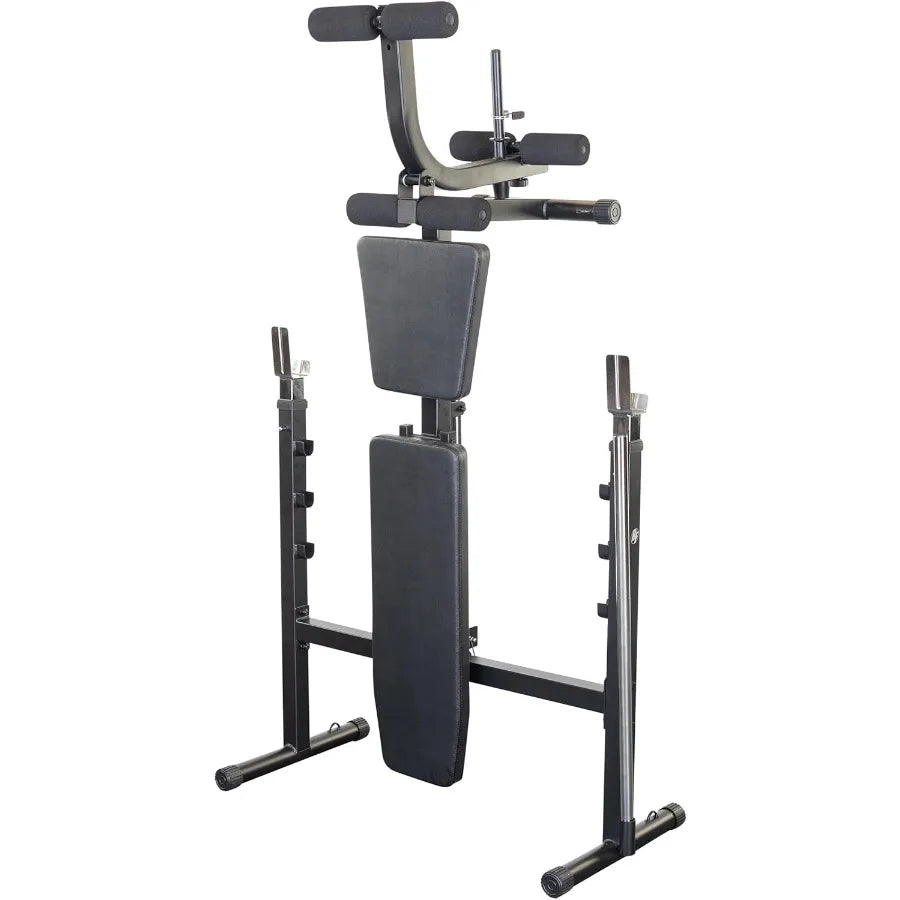 Adjustable Weight Bench with Leg Developer and Folding Storage Fits 6' and 7' Barbells, Home and Commercial Gym Equipment, Midni