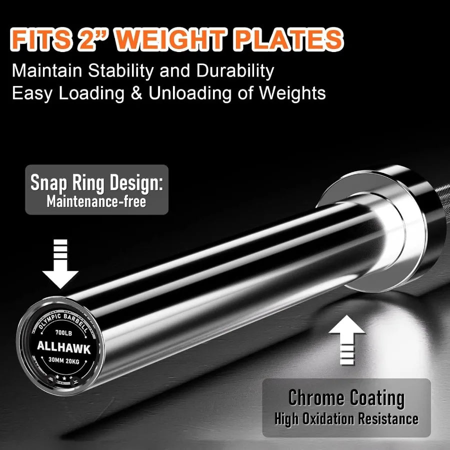 7ft  Barbell for Weightlifting Powerlifting 45LB Bar 700lbs Capacity Weight Bar for 2 Weight Plates for Home Gym Streng