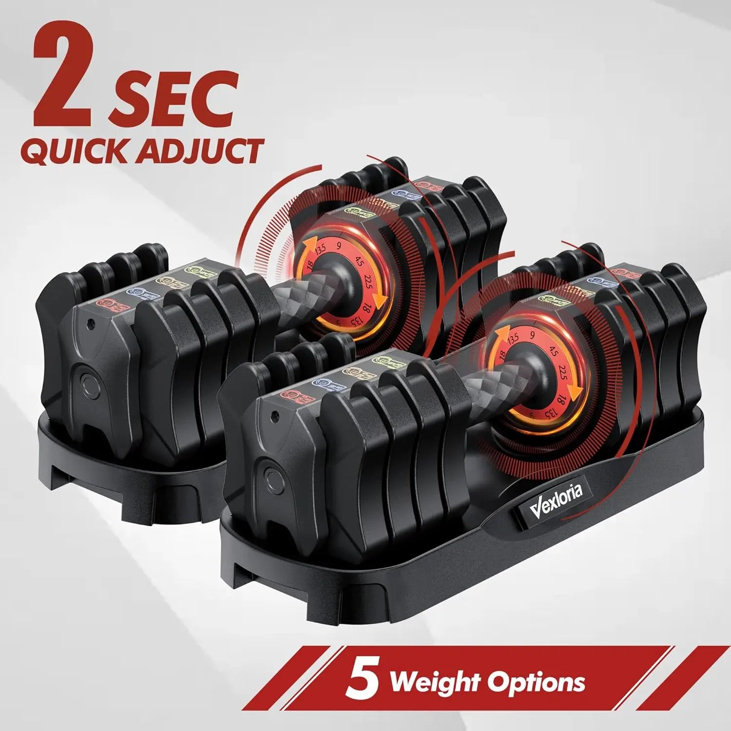 Adjustable Dumbbell, 22.5lb 5-in-1 Quick Adjust Dumbbell, Free Weights with Storage Tray for Home Gym, Full Body Workout Equ
