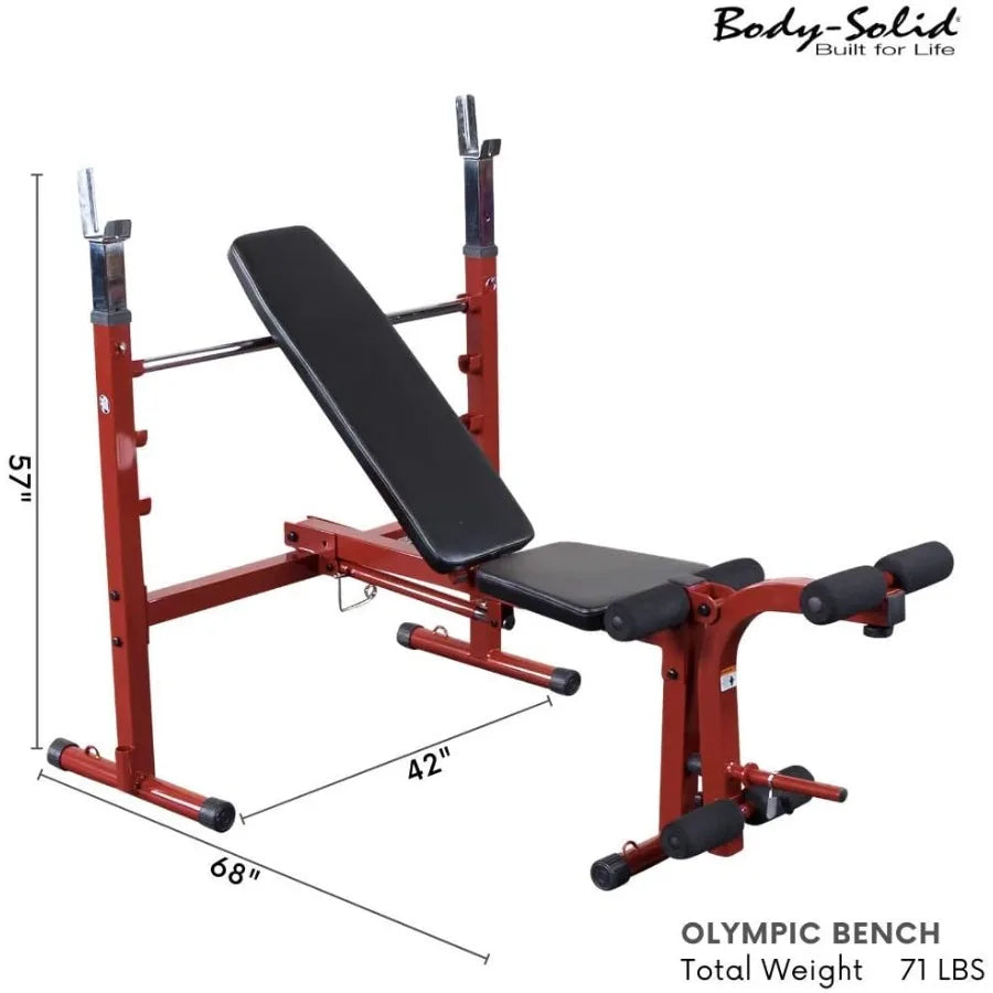 Adjustable Weight Bench with Leg Developer and Folding Storage Fits 6' and 7' Barbells, Home and Commercial Gym Equipment, Midni