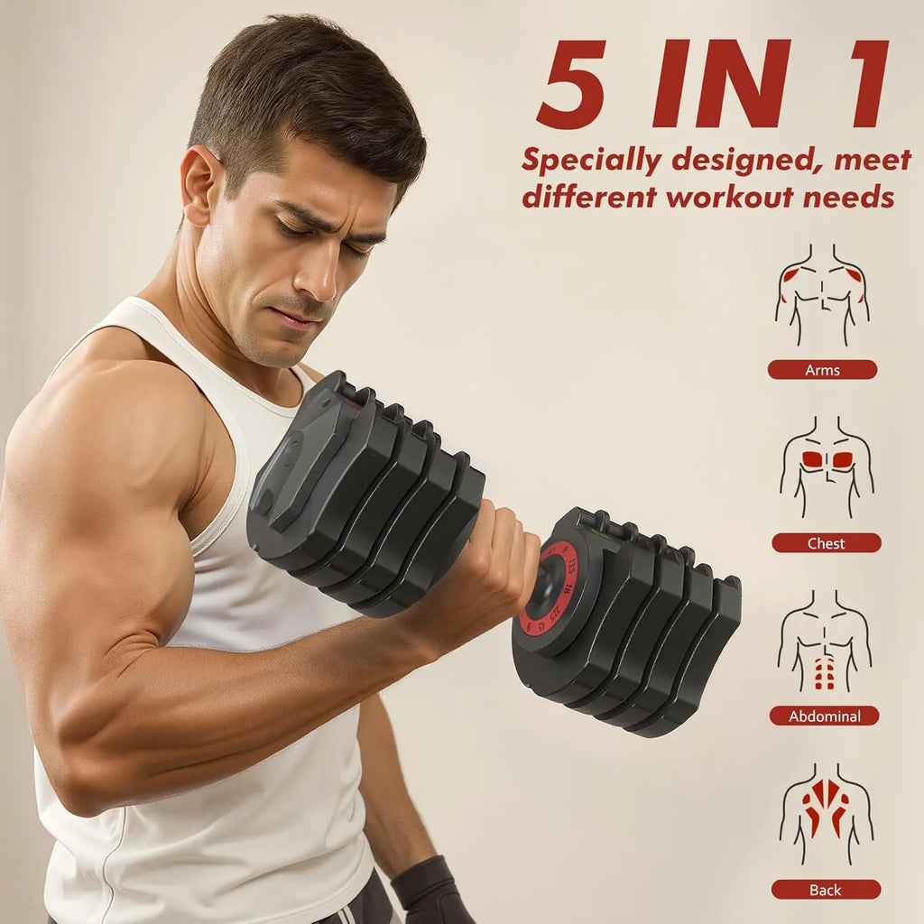 Adjustable Dumbbell, 22.5lb 5-in-1 Quick Adjust Dumbbell, Free Weights with Storage Tray for Home Gym, Full Body Workout Equ
